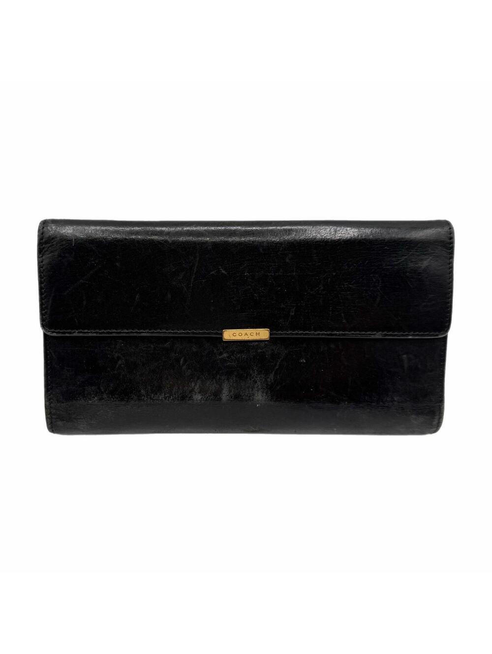 Vintage Coach Black Smooth Leather Tri-Fold Wallet